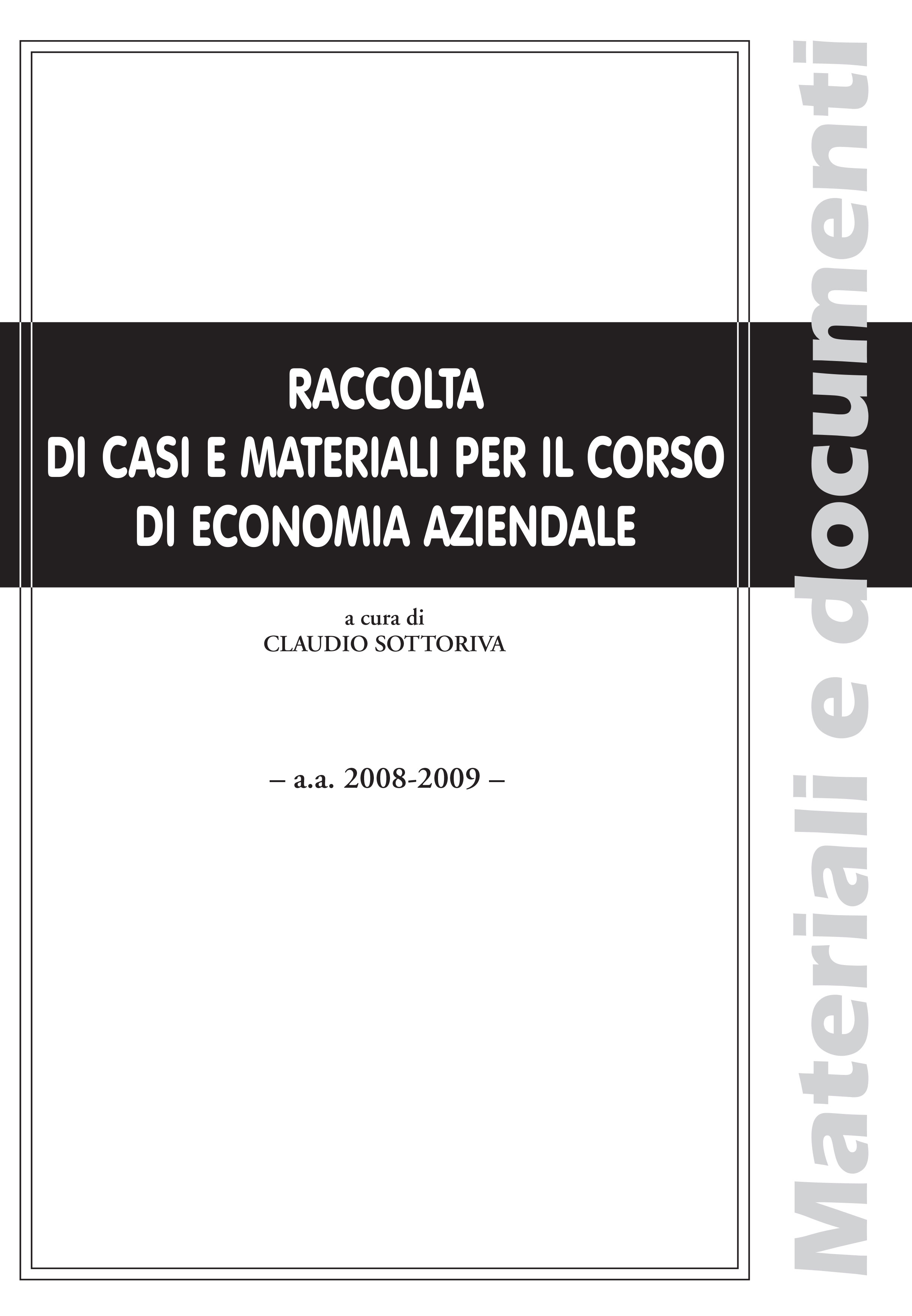RACCOLTA DI CASI E MATERIALI PER IL CORSO DI ECONOMIA AZIENDALE