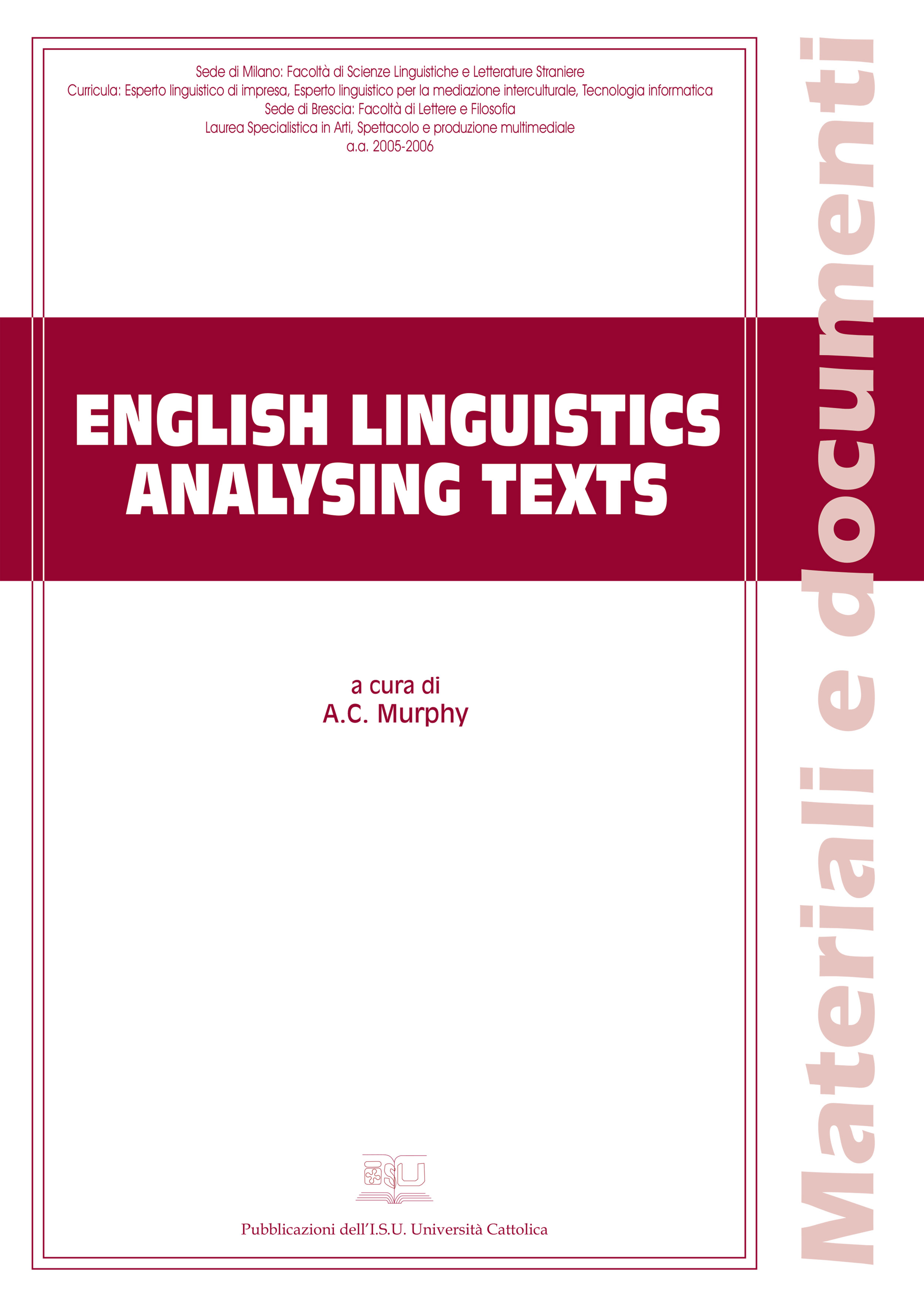 ENGLISH LINGUISTICS ANALYSING TEXTS