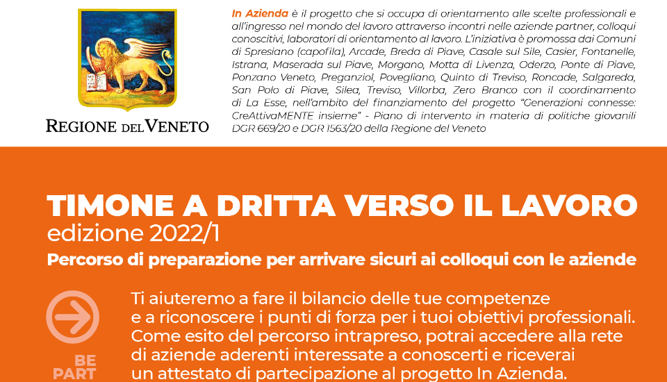 Progetto IN AZIENDA - scadenza domande 31/1/2022