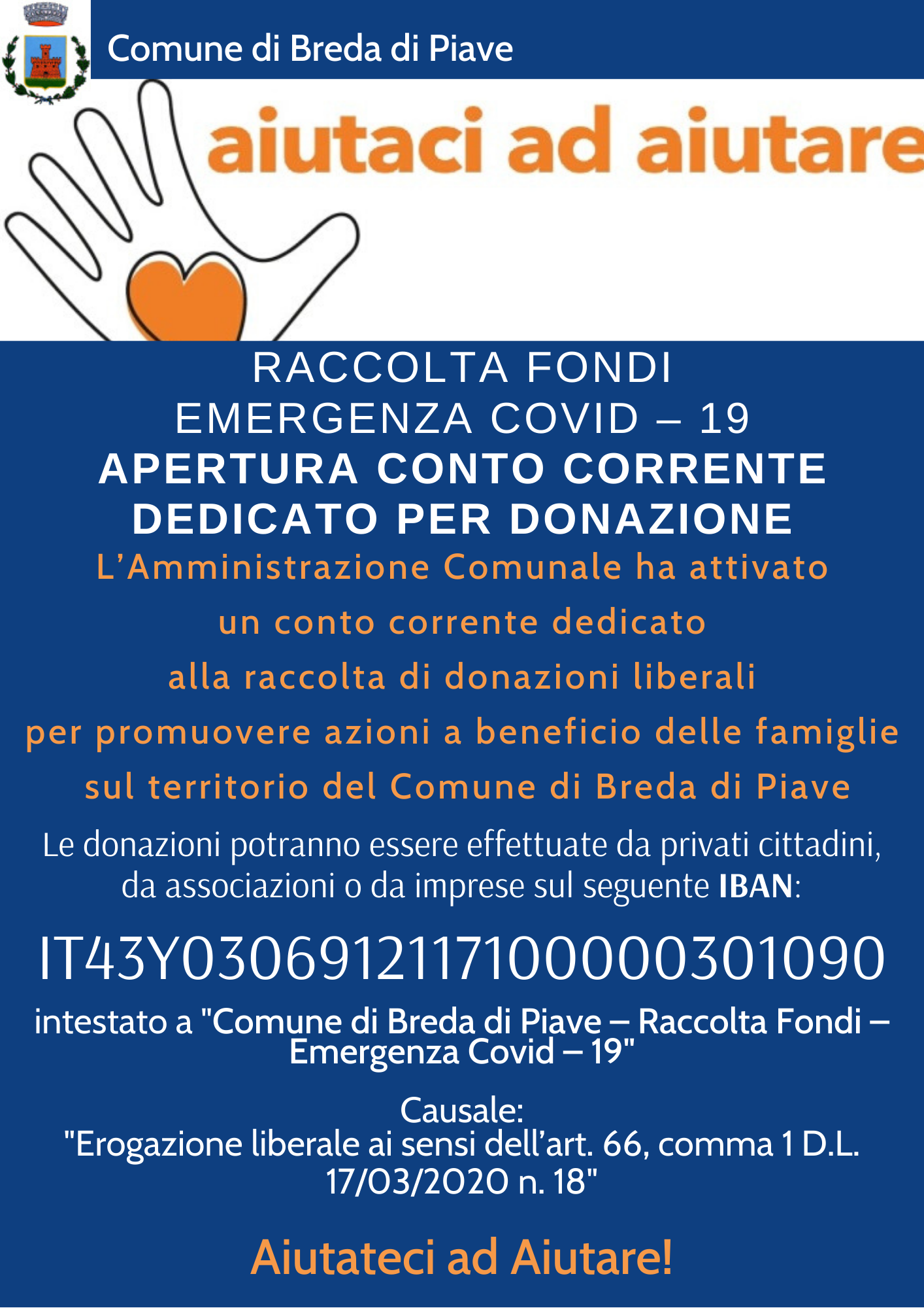 IBAN per raccolta fondi EMERGENZA COVID-19