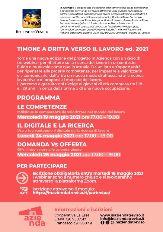 Timone a dritta verso il lavoro ediz. 2021 - Progetto InAzienda