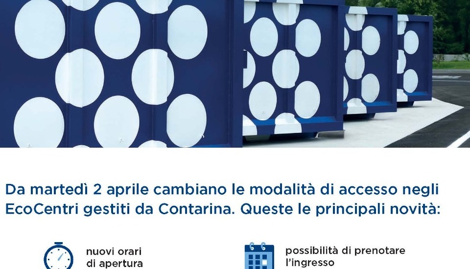 CONTARINA SPA: NUOVE MODALITA' DI ACCESSO AGLI ECOCENTRI