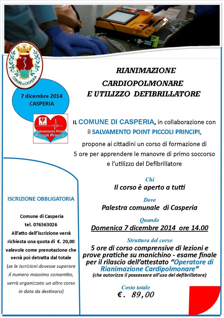 LOCANDINA CORSO DEFIBRILLATORE BLSD.