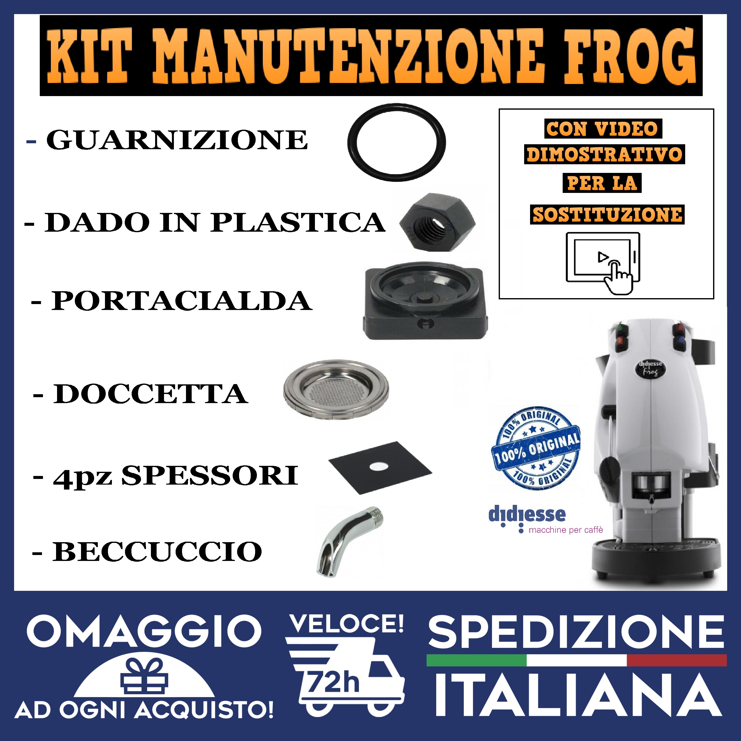 Kit Ricambi Completo di FILTRO-DADO-SPESSORE-GUARNIZIONE Porta Cialda  Didiesse Frog