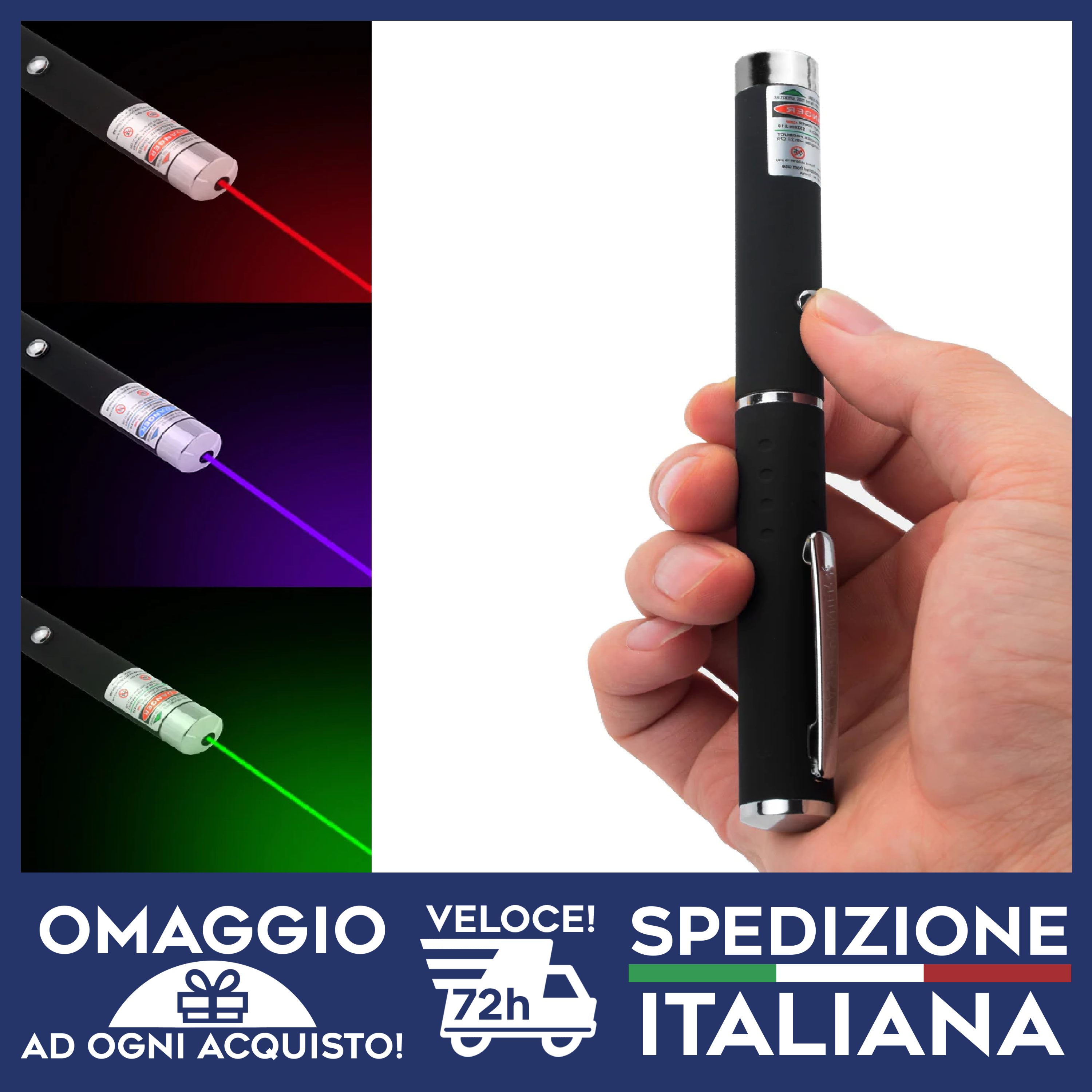 IN ITALIA Pointer Penna Puntatore Laser ROSSO VERDE VIOLA/BLU Spedizione  🇮🇹